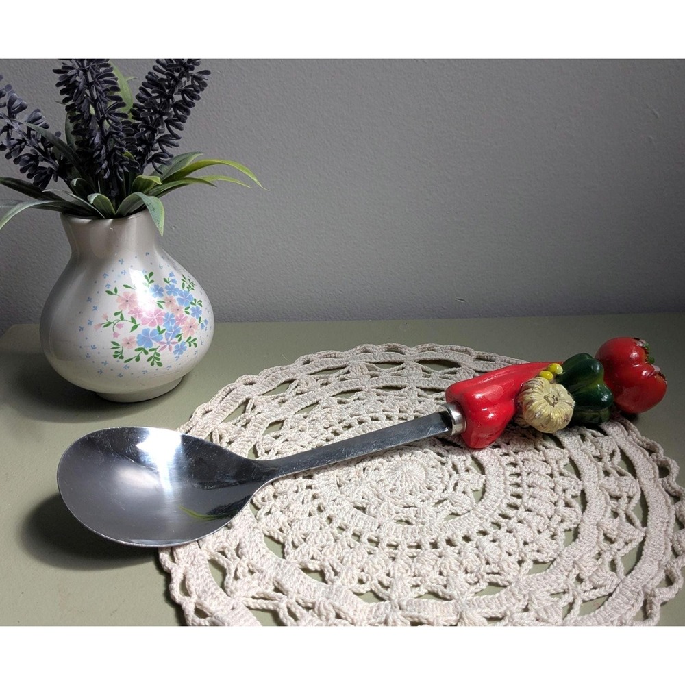 Vintage Vegetable‎ Serving Spoon Kitchen Decor Spoon Tomato Pepper Garlic Handle